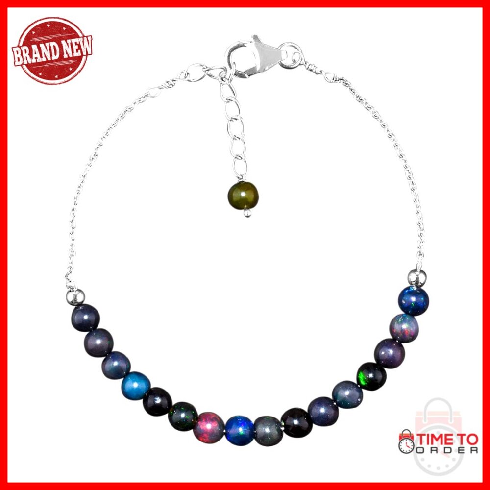Sterling Silver Black Opal Bracelet Dainty Handmade Statement Jewelry Gift